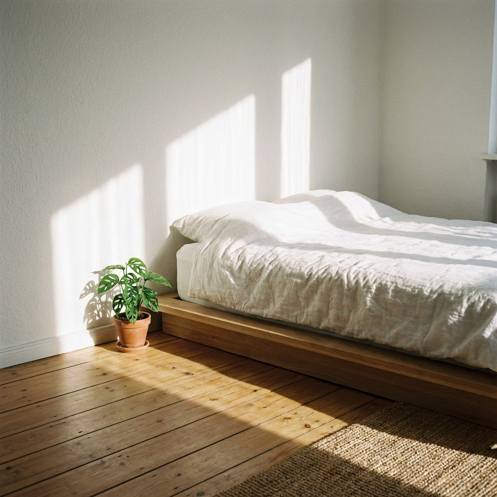 Minimal Japandi bedroom promoting calm and restful sleep